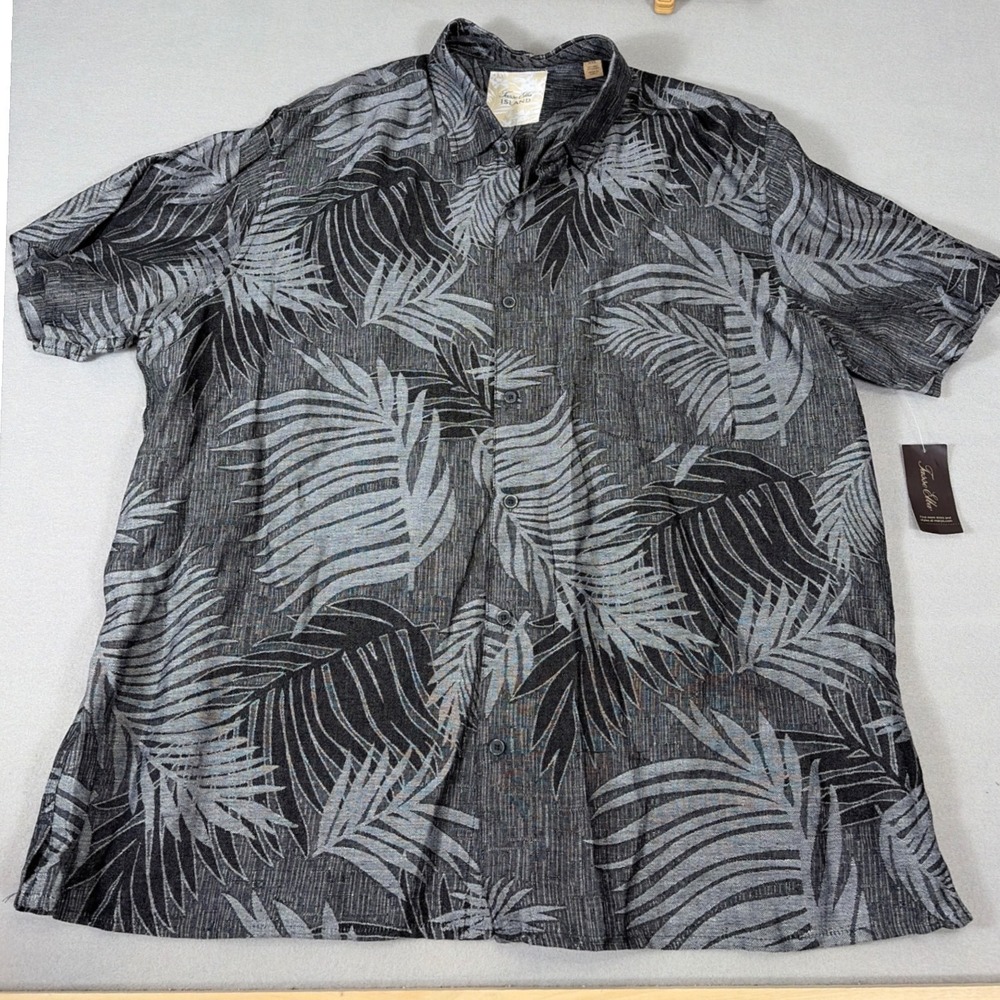 Tasso Elba Island Mens XXL Silk Linen Fern Jacquard Button Up Shirt Black Combo
